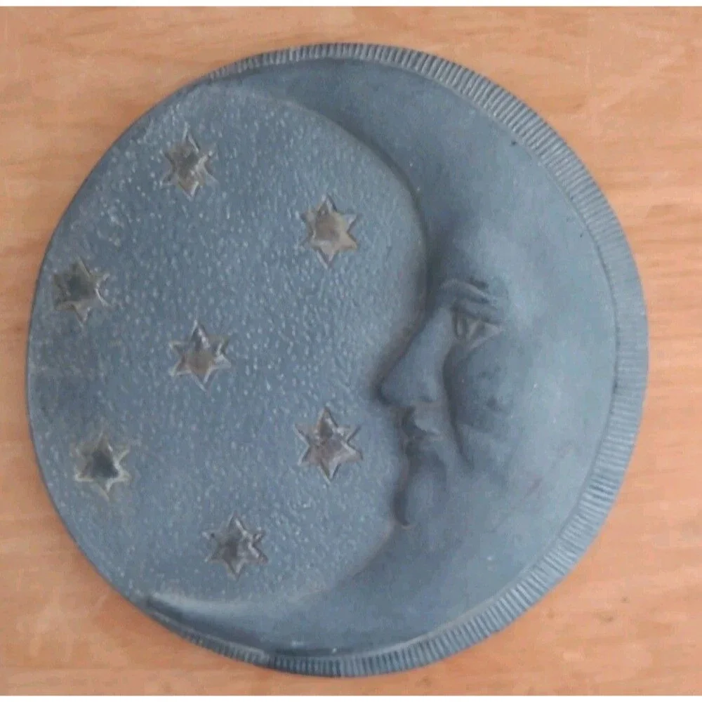 Celestial Moon and Stars Hanging Wall Decor Plaque Gray Plaster 7